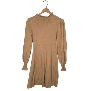 CeCe | Tan Ruffle Trim Mock Neck A-line Sweater Dress Size XS